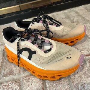 ON CloudMonster Running Shoe Fawn/Turmeric 9m Great Used Condition